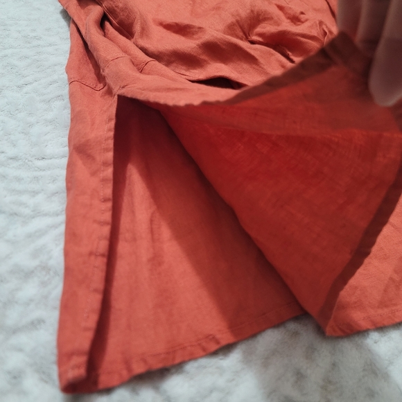 Tahari  Roll-Tab Sleeve Button Down Tunic Top Women’s Size 3X 100%Linen Orange - Picture 8 of 16